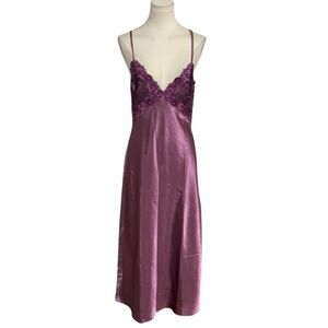 REGER Purple Lace Slip Dress Slit Floral Lace Maxi Midi Sz 12 Lingerie 90’s‎ Y2K